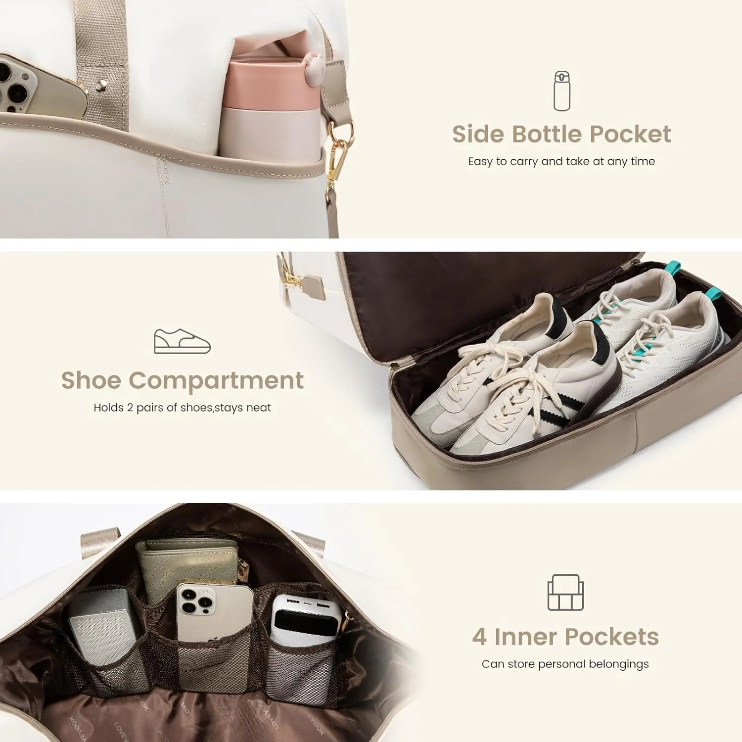 LOVEVOOK Weekender Bags for Women, Expandable Travel Duffle Bag with Shoes Compartment, Carry on Overnight Bag with Wet Pocket, Mom Hospital Bags for Labor and Delivery, 4PCS