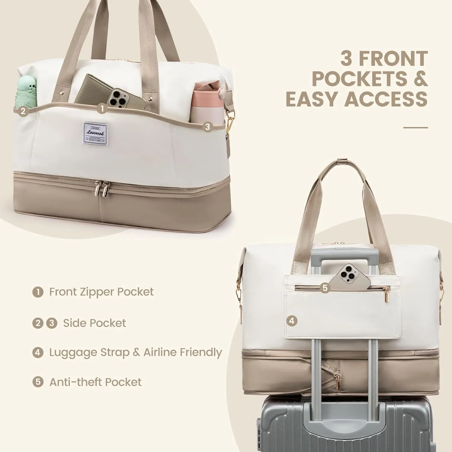 LOVEVOOK Weekender Bags for Women, Expandable Travel Duffle Bag with Shoes Compartment, Carry on Overnight Bag with Wet Pocket, Mom Hospital Bags for Labor and Delivery, 4PCS