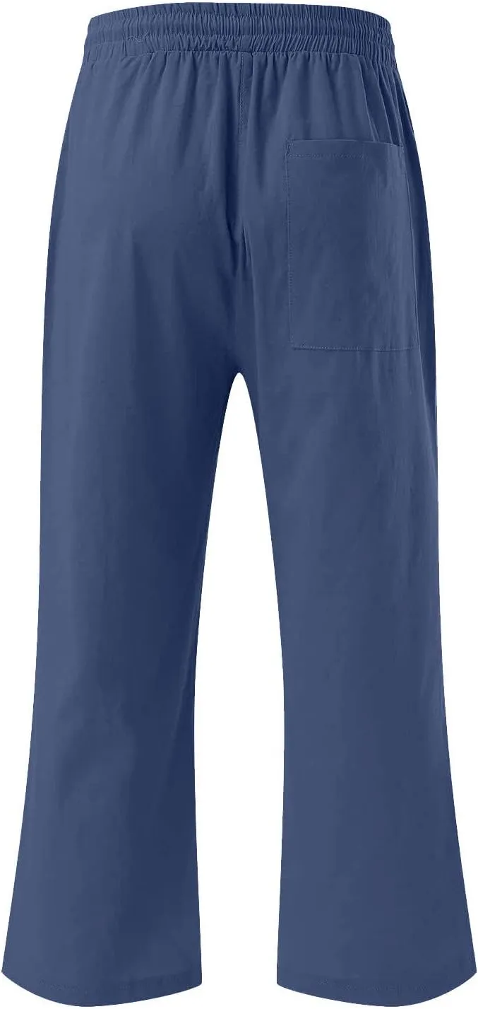 LRMQS Capris Pants for Women Cotton Linen Casual Summer 2025 Straight Wide Leg Loose Drawstring Elastic Waist Cropped Trouser