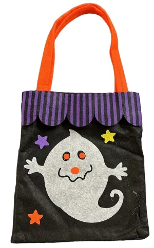 LUDALY Halloween Candy Tote Bag, Portable Durable Tote Bag Cute Linen for Party Performance Dress Up for Children's Holiday Candy Bag Party(Purple hat pumpkin beige) (Ghost)