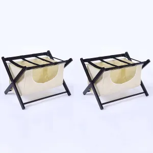 Luggage Rack Black - Suitcase Stand, Black Solid Wood Travel Bag Organizer for Hotel Rooms, Extended Foldable Suitcase Rack with Shoe Rack, Clothes Storage Bags, 63X45X50CM ( Color : Black , Size : 2p