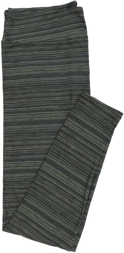 Lularoe Tall Curvy (TC fits Sizes 12-18) Micro Stripe Dark Gray Green Black Blue Buttery Soft Adult Leggings