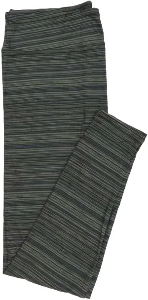 Lularoe Tall Curvy (TC fits Sizes 12-18) Micro Stripe Dark Gray Green Black Blue Buttery Soft Adult Leggings