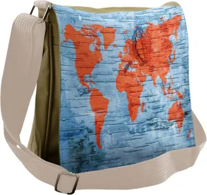 Lunarable Holiday Messenger Bag, Voyager World Map Lands, Unisex Cross-body