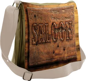 Lunarable Western Messenger Bag, Wooden Carving Style Saloon, Unisex Cross-body