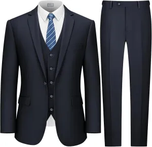 LUPURTY Suits for Men, 3 Piece Men's Suit Slim Fit, Solid Jacket Vest Pants with Tie, One Button Tuxedo Set