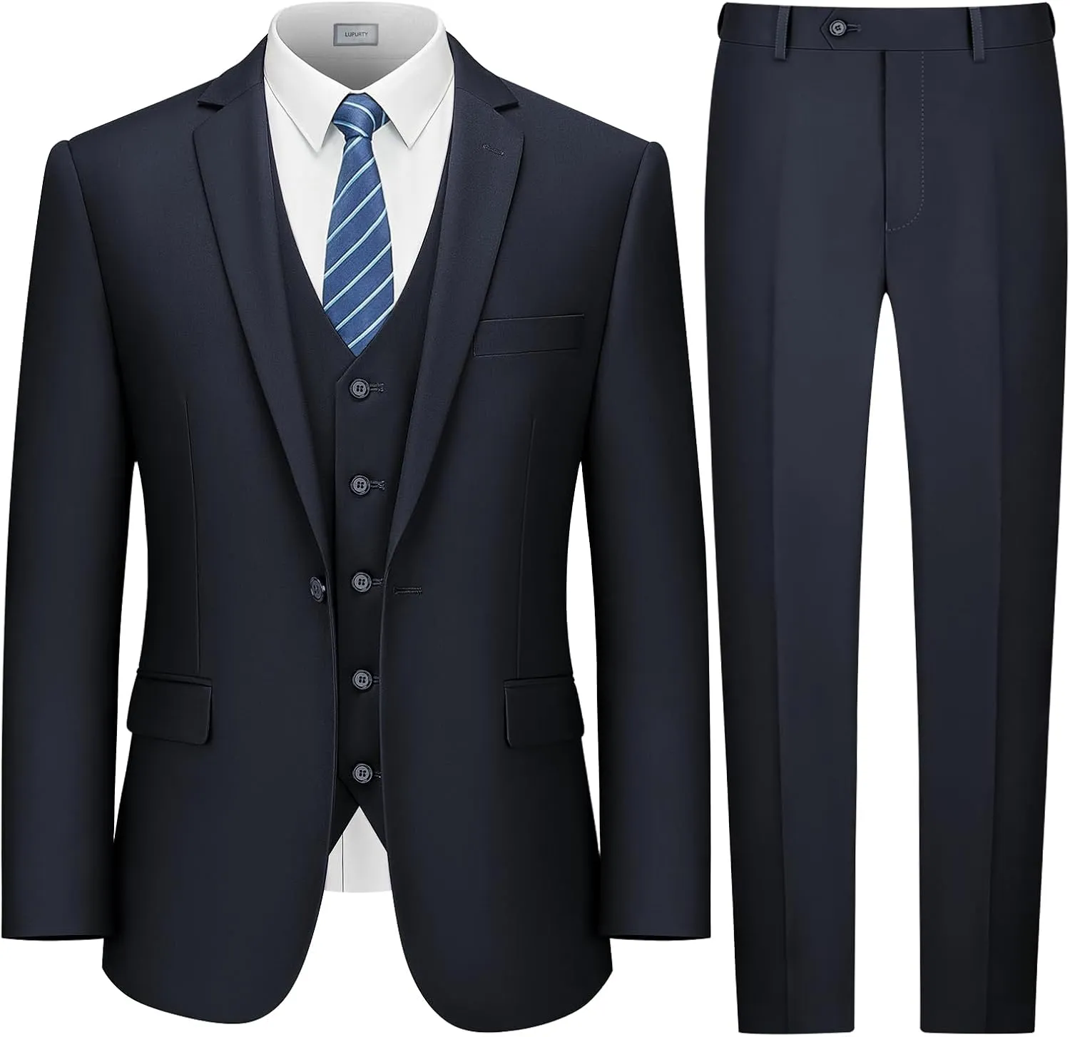 LUPURTY Suits for Men, 3 Piece Men's Suit Slim Fit, Solid Jacket Vest Pants with Tie, One Button Tuxedo Set