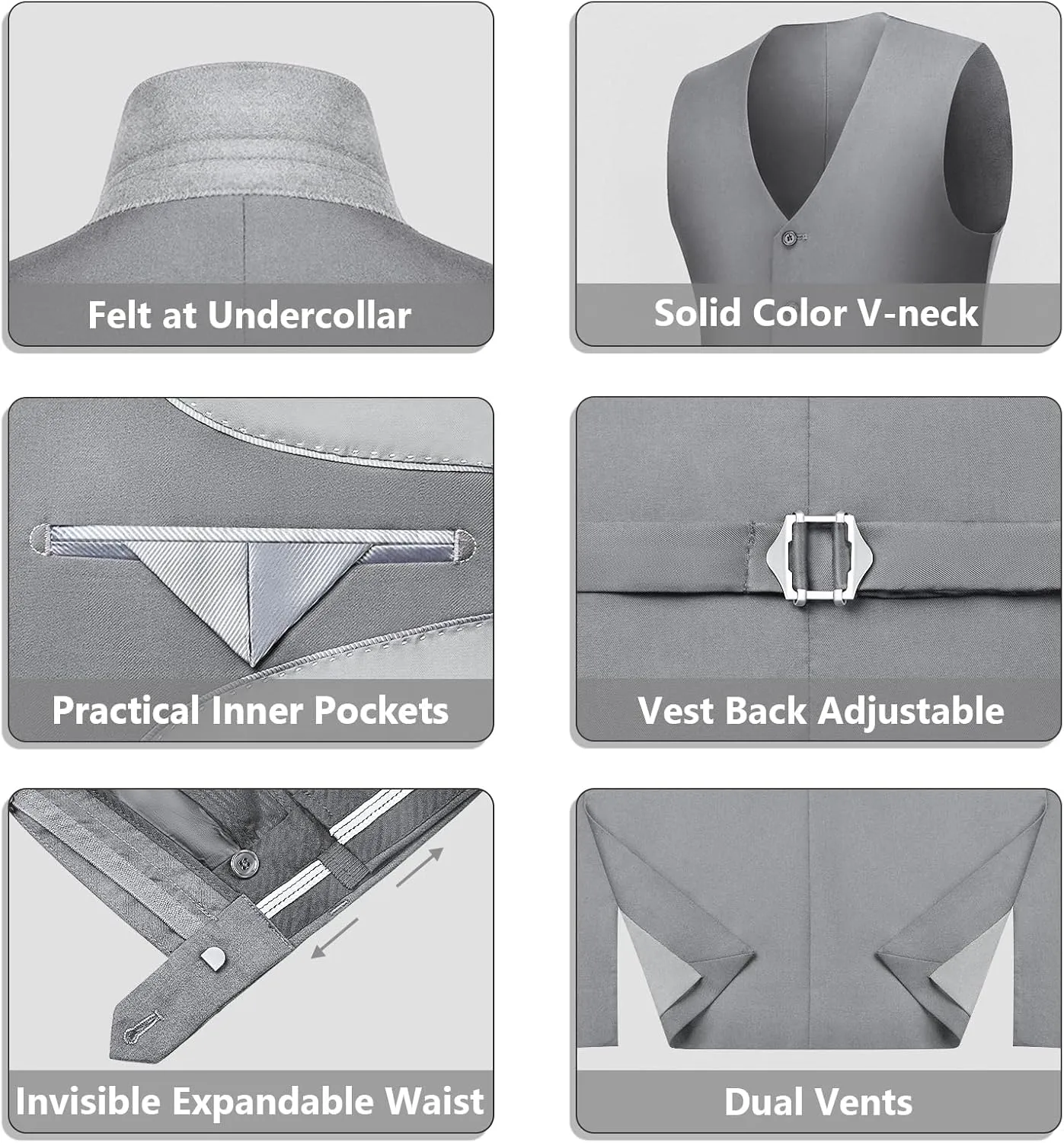 LUPURTY Suits for Men, 3 Piece Men's Suit Slim Fit, Solid Jacket Vest Pants with Tie, One Button Tuxedo Set