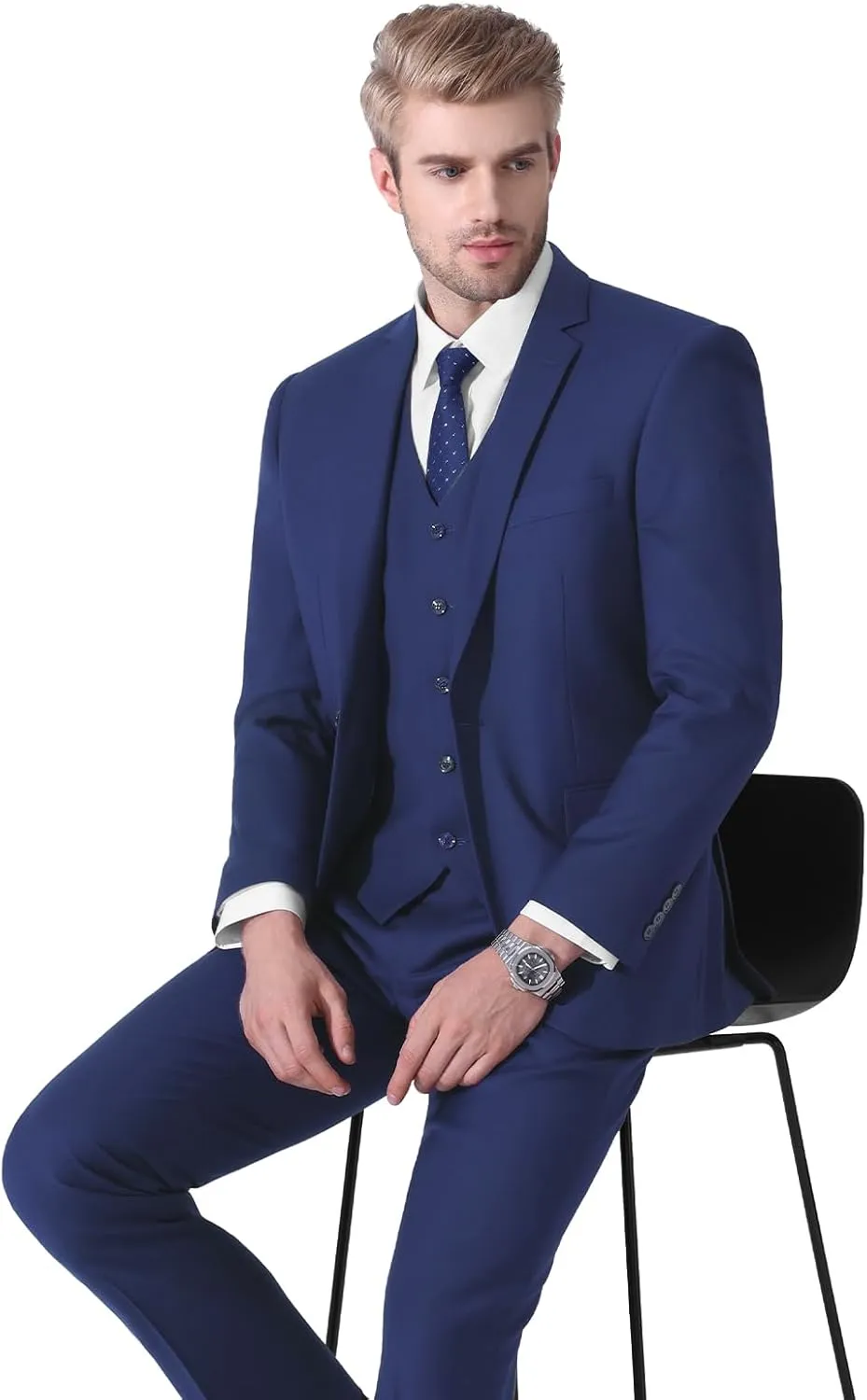 LUPURTY Suits for Men, 3 Piece Men's Suit Slim Fit, Solid Jacket Vest Pants with Tie, One Button Tuxedo Set