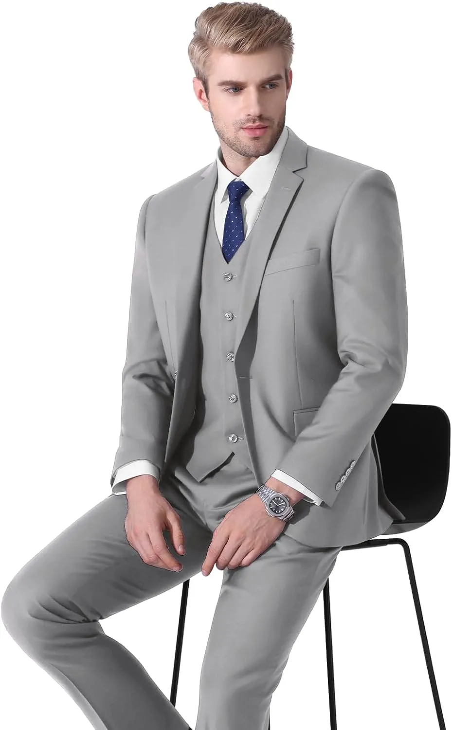 LUPURTY Suits for Men, 3 Piece Men's Suit Slim Fit, Solid Jacket Vest Pants with Tie, One Button Tuxedo Set