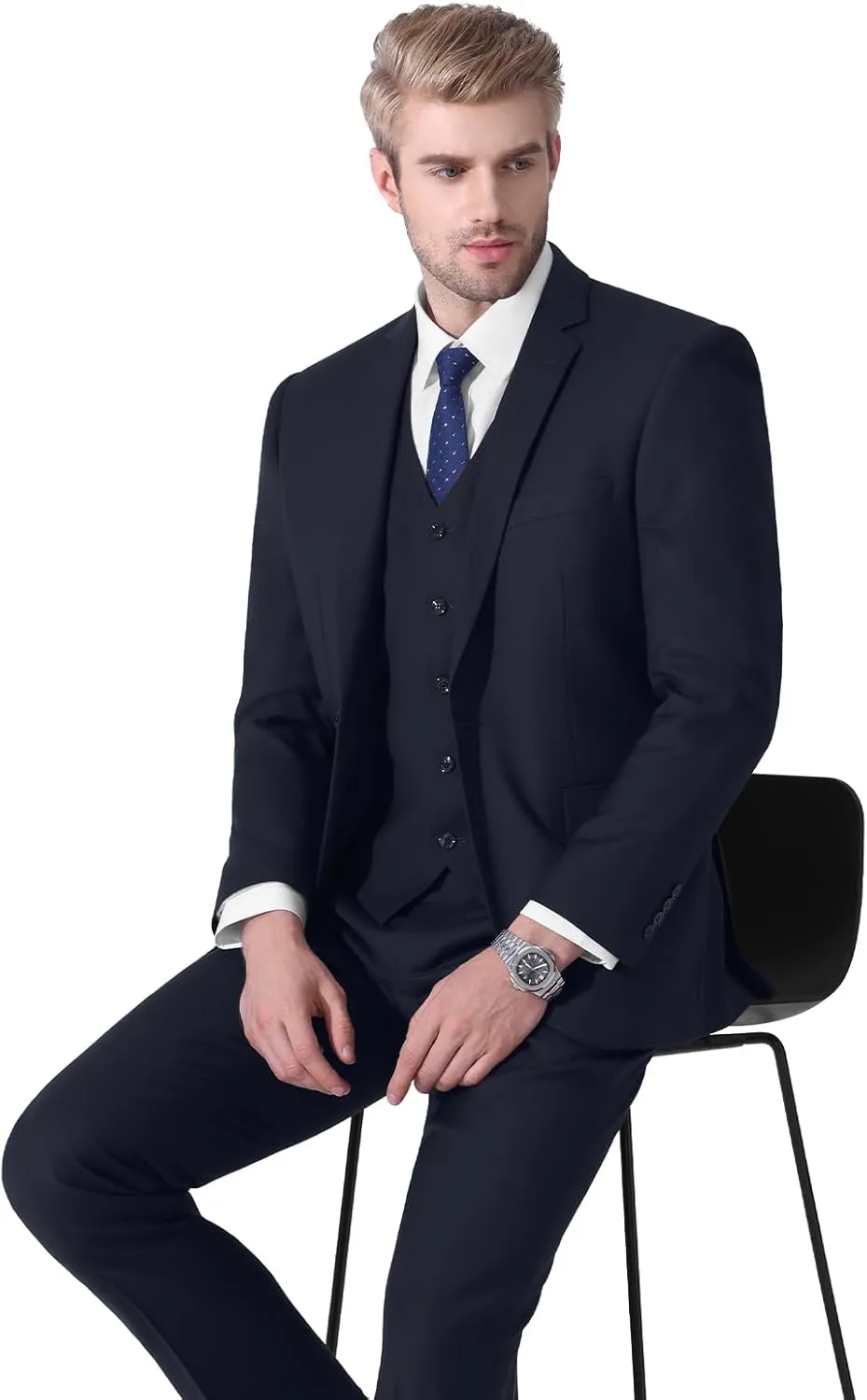 LUPURTY Suits for Men, 3 Piece Men's Suit Slim Fit, Solid Jacket Vest Pants with Tie, One Button Tuxedo Set