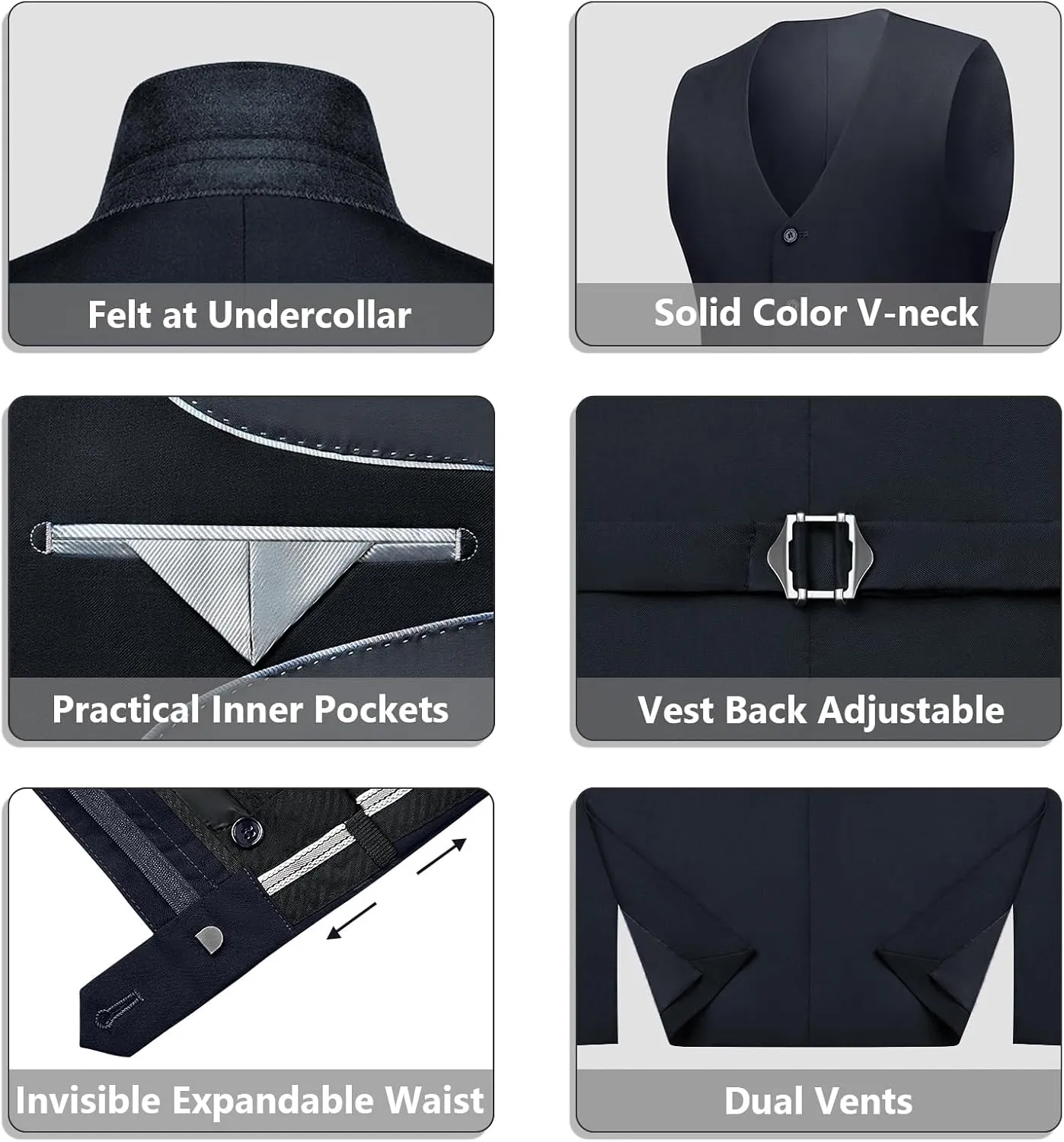 LUPURTY Suits for Men, 3 Piece Men's Suit Slim Fit, Solid Jacket Vest Pants with Tie, One Button Tuxedo Set