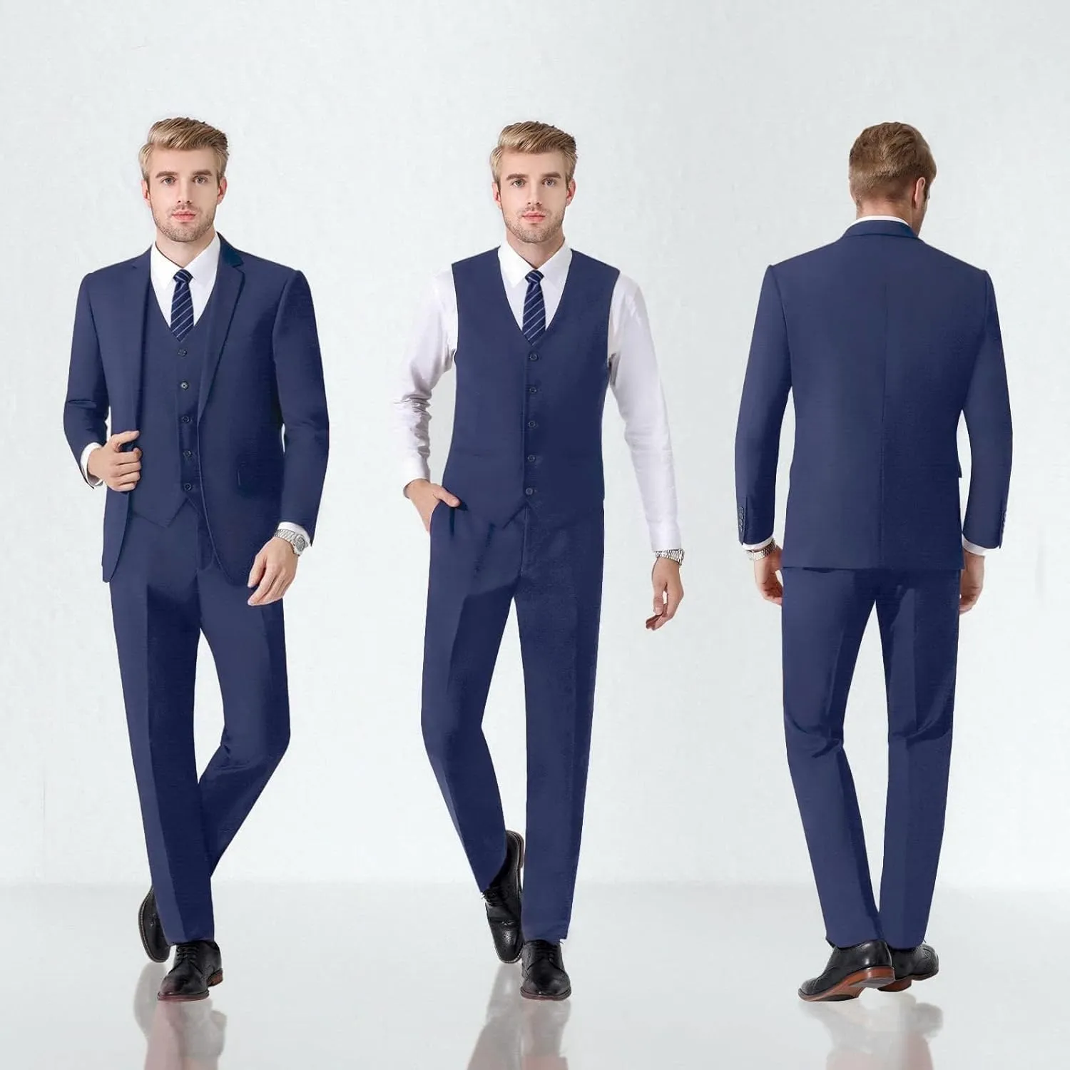 LUPURTY Suits for Men, 3 Piece Men's Suit Slim Fit, Solid Jacket Vest Pants with Tie, One Button Tuxedo Set