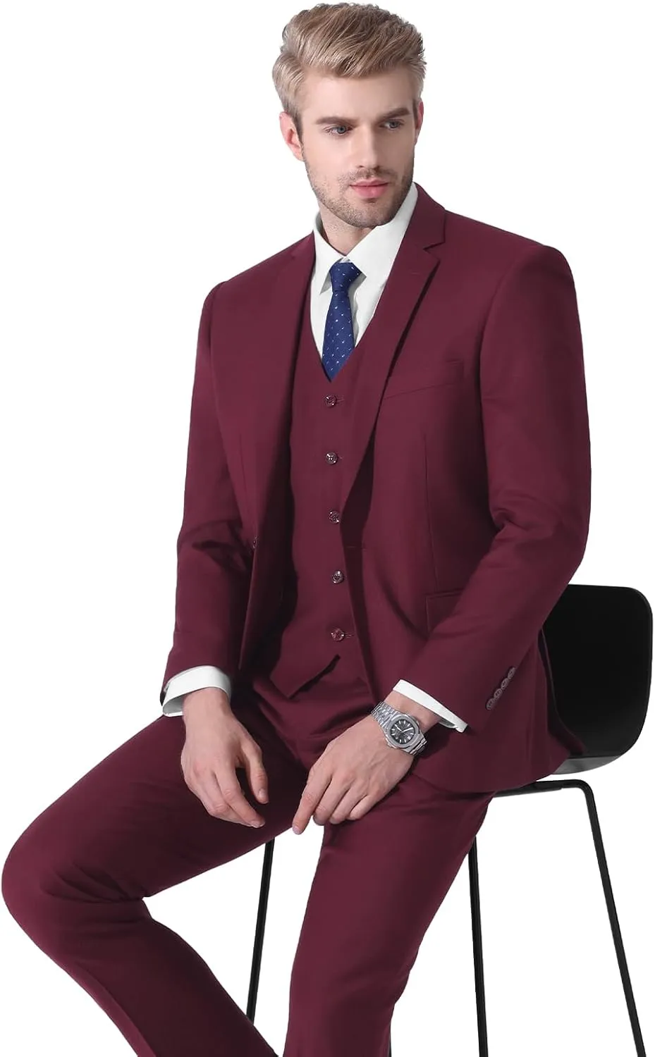 LUPURTY Suits for Men, 3 Piece Men's Suit Slim Fit, Solid Jacket Vest Pants with Tie, One Button Tuxedo Set