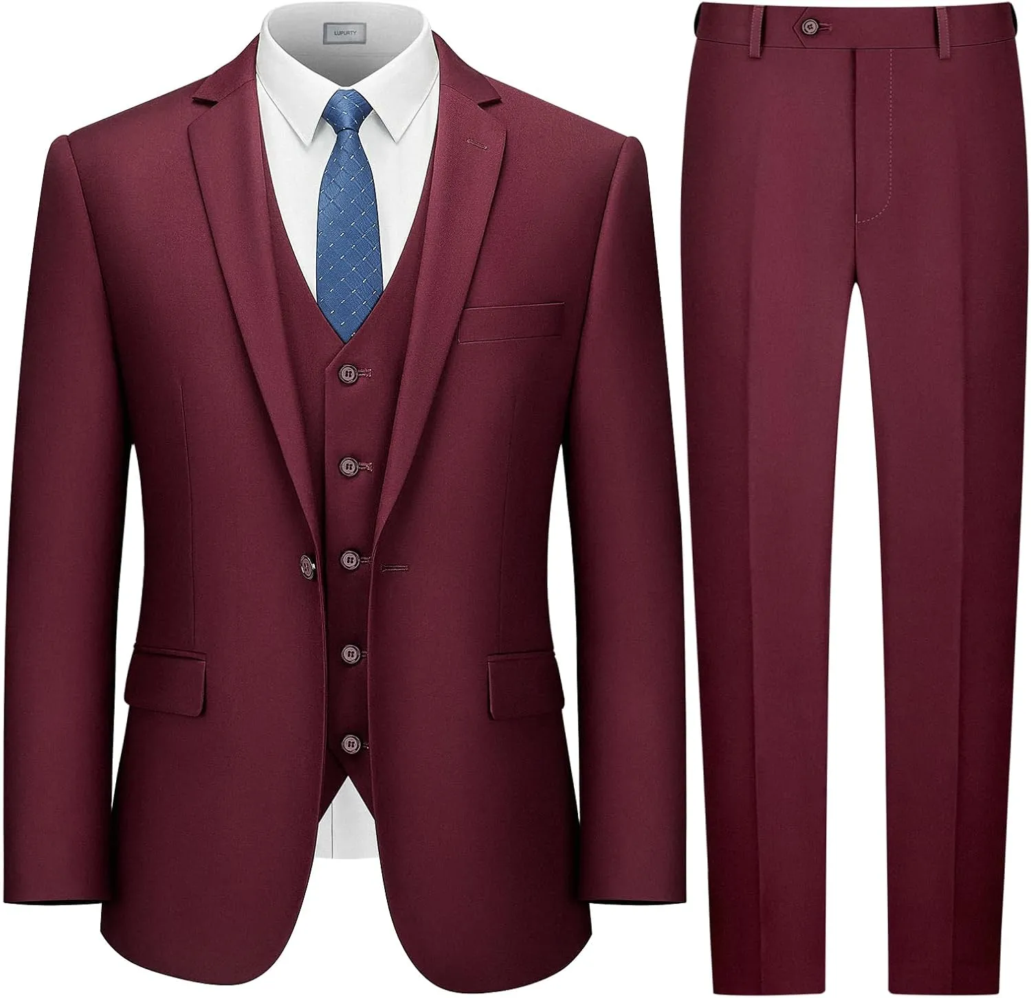 LUPURTY Suits for Men, 3 Piece Men's Suit Slim Fit, Solid Jacket Vest Pants with Tie, One Button Tuxedo Set