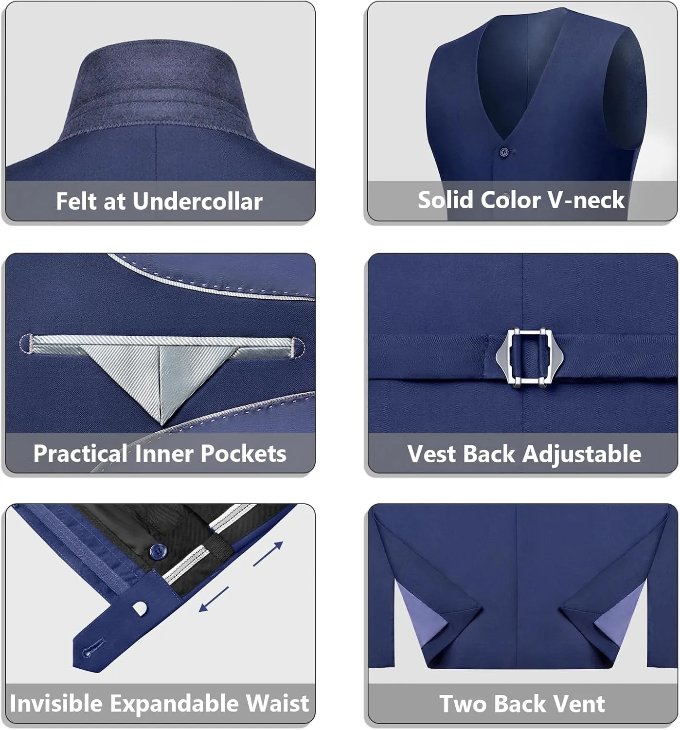 LUPURTY Suits for Men, 3 Piece Men's Suit Slim Fit, Solid Jacket Vest Pants with Tie, One Button Tuxedo Set
