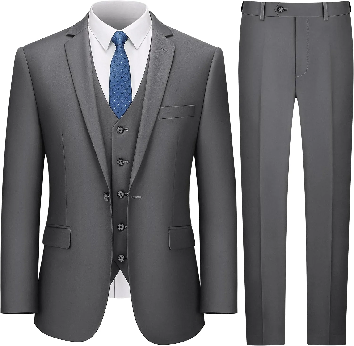 LUPURTY Suits for Men, 3 Piece Men's Suit Slim Fit, Solid Jacket Vest Pants with Tie, One Button Tuxedo Set