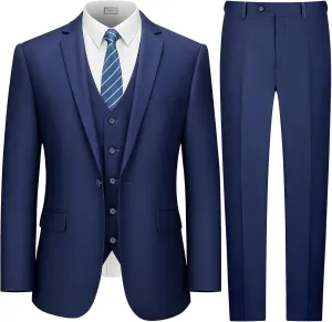 LUPURTY Suits for Men, 3 Piece Men's Suit Slim Fit, Solid Jacket Vest Pants with Tie, One Button Tuxedo Set