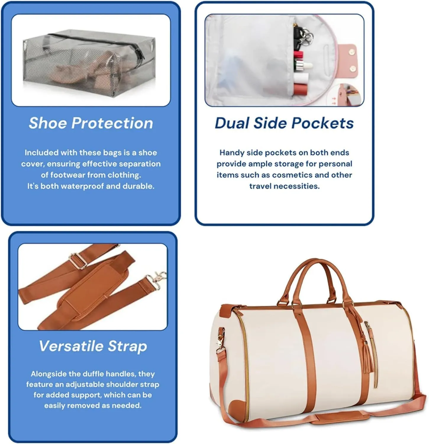 Luxhe Travel Bags for Women, Annafinds Travel Bag, Anna Finds Foldable Travel Bag, 2 in 1 Hanging Suitcase Dress Suit Travel Bags (Off White -A)