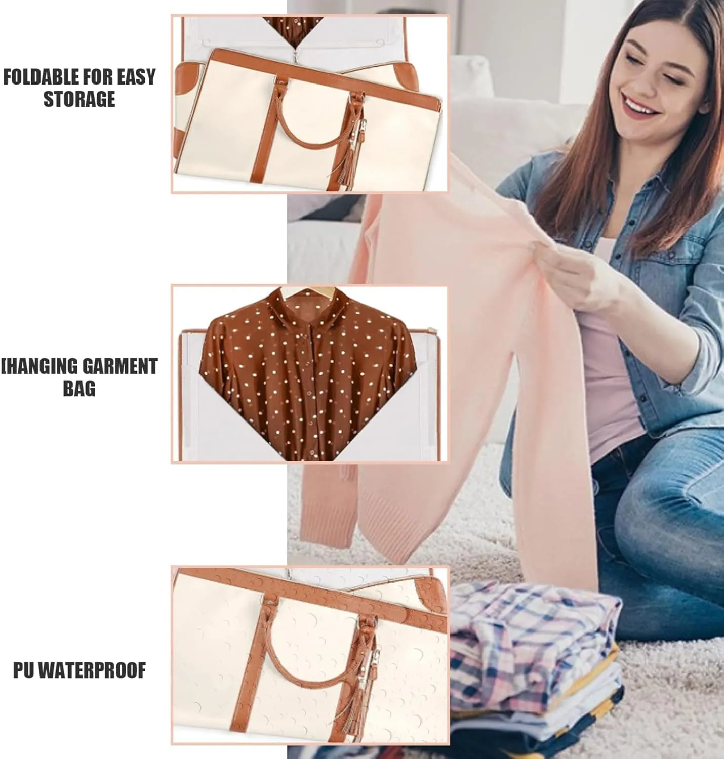 Luxhe Travel Bags for Women, Annafinds Travel Bag, Anna Finds Foldable Travel Bag, 2 in 1 Hanging Suitcase Dress Suit Travel Bags (Off White -A)