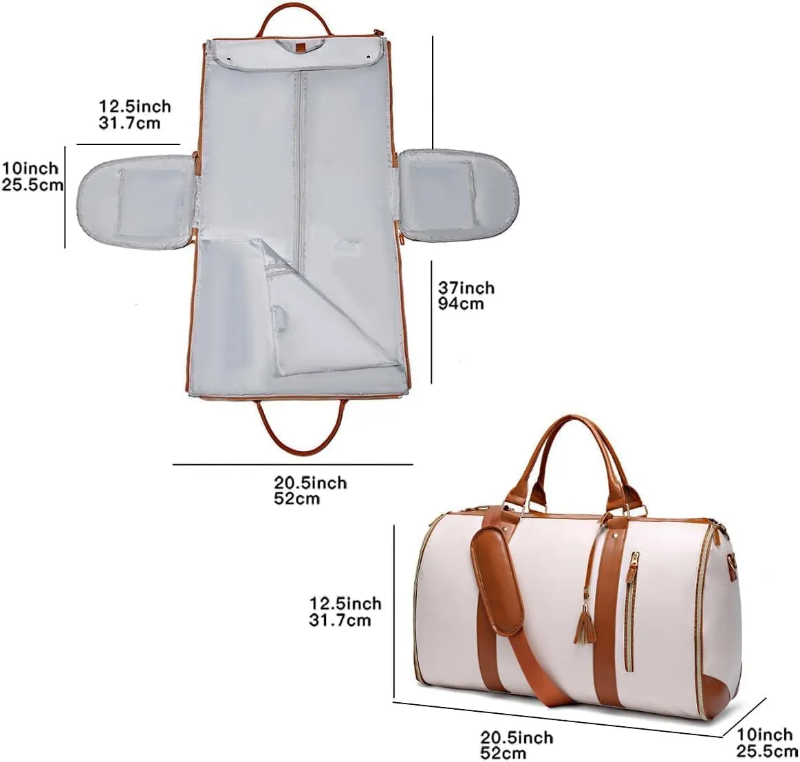 Luxhe Travel Bags for Women, Annafinds Travel Bag, Anna Finds Foldable Travel Bag, 2 in 1 Hanging Suitcase Dress Suit Travel Bags (Off White -A)