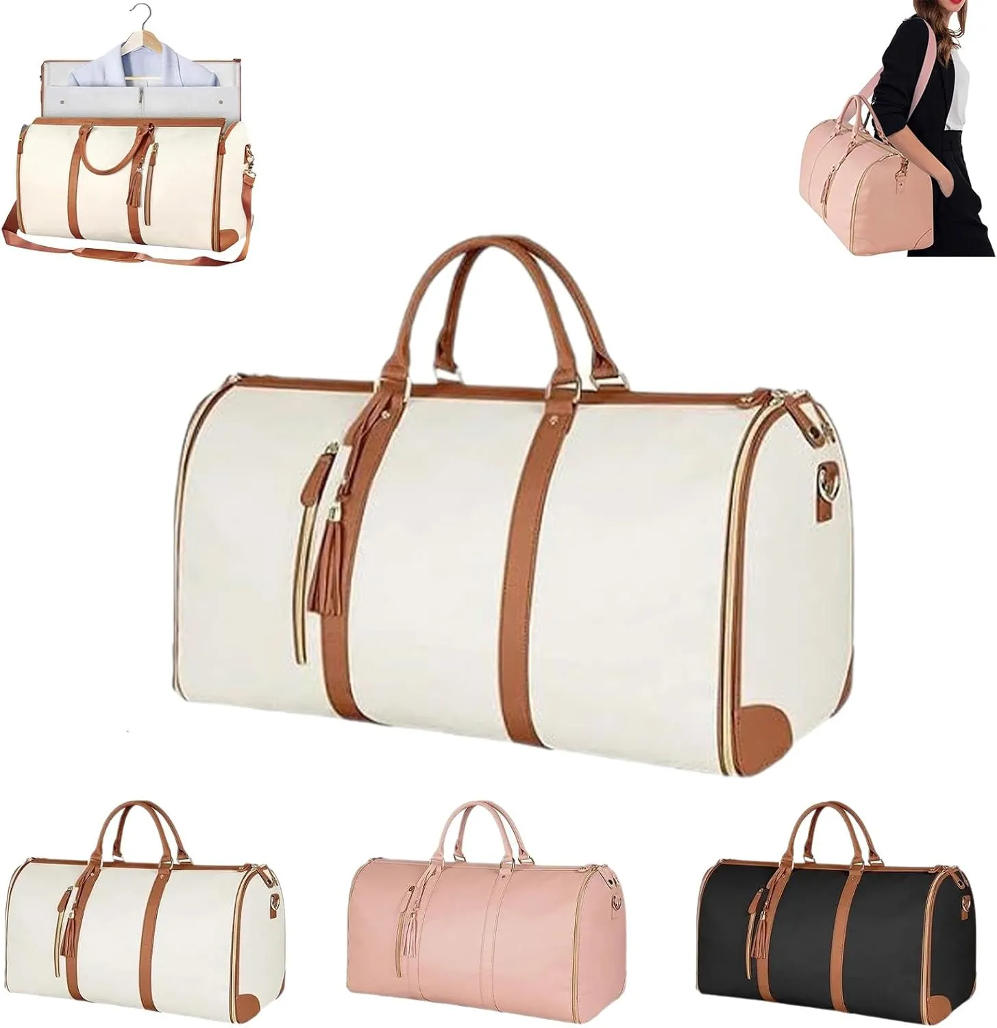 Luxhe Travel Bags for Women, Annafinds Travel Bag, Anna Finds Foldable Travel Bag, 2 in 1 Hanging Suitcase Dress Suit Travel Bags (Off White -A)