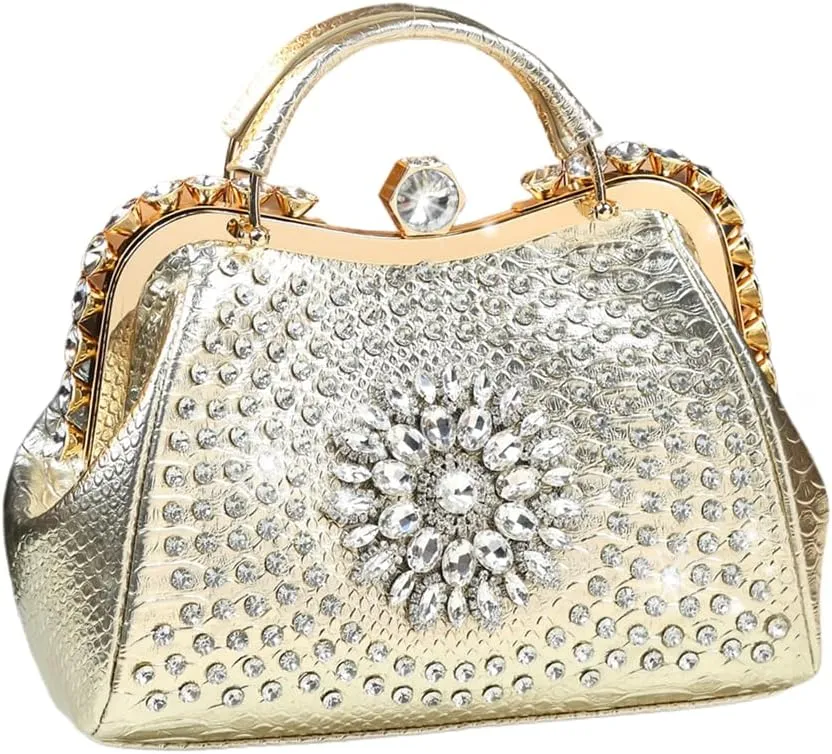 Luxury Fashion Diamonds Bag For Women Leather Top Handle Satchel Handbags Clip Rhinestone Purses Tote Shoulder Crossbody Bags
