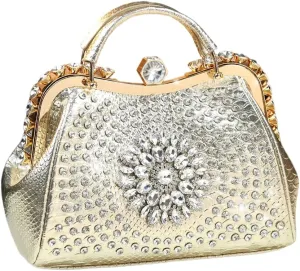 Luxury Fashion Diamonds Bag For Women Leather Top Handle Satchel Handbags Clip Rhinestone Purses Tote Shoulder Crossbody Bags