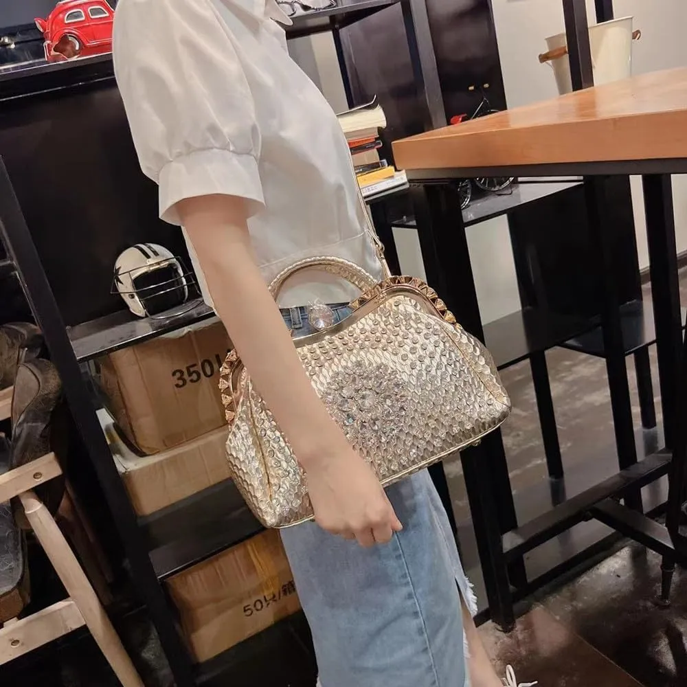 Luxury Fashion Diamonds Bag For Women Leather Top Handle Satchel Handbags Clip Rhinestone Purses Tote Shoulder Crossbody Bags