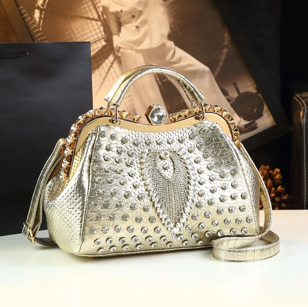 Luxury Fashion Diamonds Bag For Women Leather Top Handle Satchel Handbags Clip Rhinestone Purses Tote Shoulder Crossbody Bags