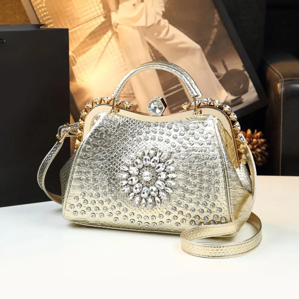 Luxury Fashion Diamonds Bag For Women Leather Top Handle Satchel Handbags Clip Rhinestone Purses Tote Shoulder Crossbody Bags
