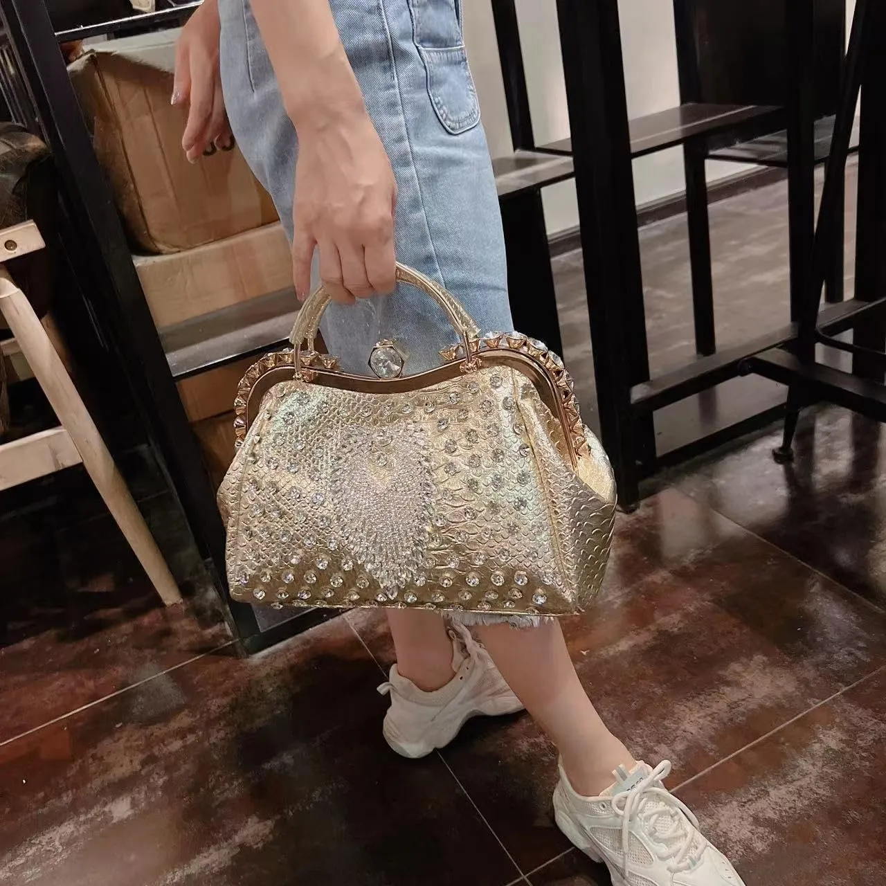Luxury Fashion Diamonds Bag For Women Leather Top Handle Satchel Handbags Clip Rhinestone Purses Tote Shoulder Crossbody Bags