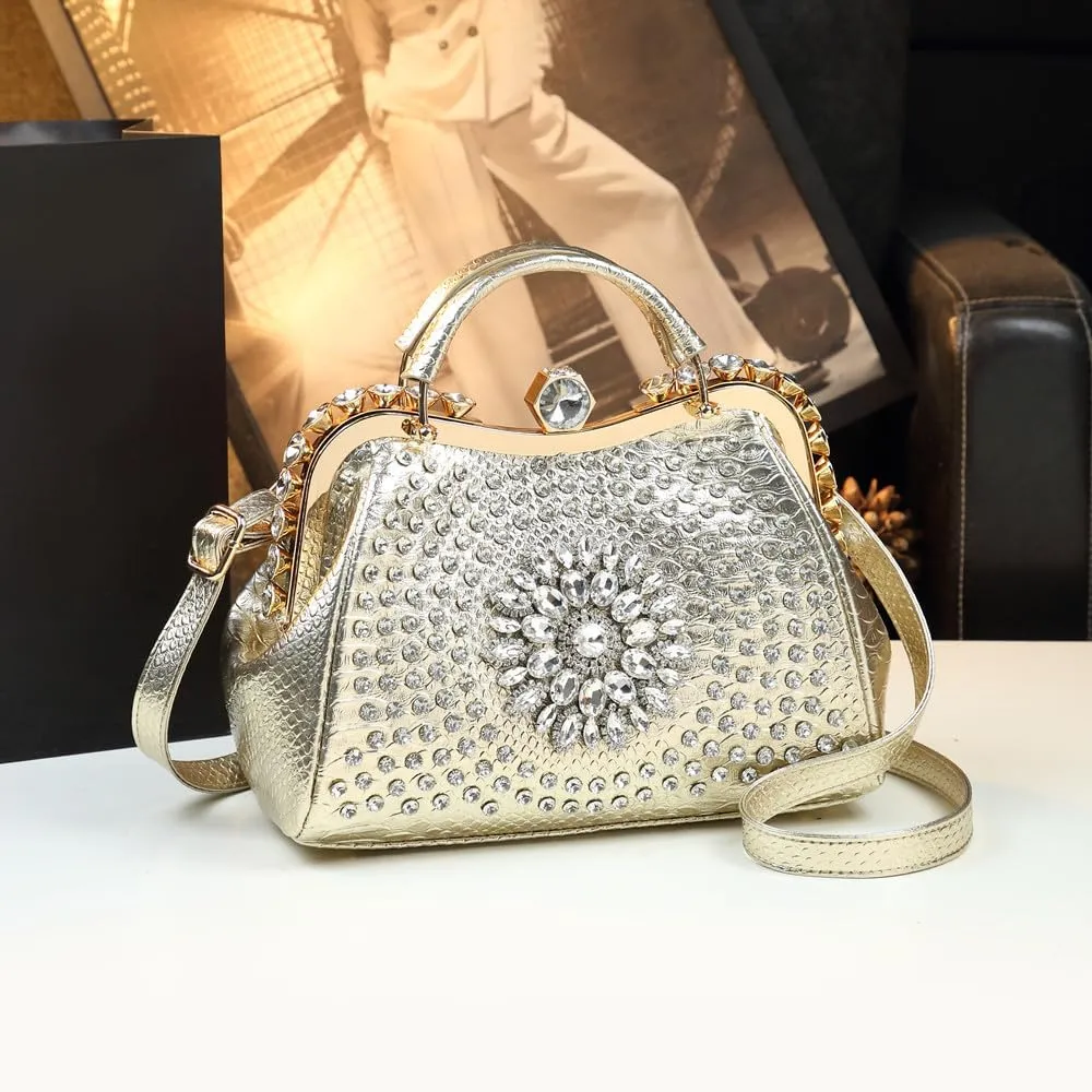 Luxury Fashion Diamonds Bag For Women Leather Top Handle Satchel Handbags Clip Rhinestone Purses Tote Shoulder Crossbody Bags