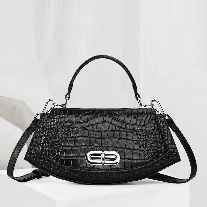 Luxury Fashion Genuine Leather Women Bag Crocodile Pattern 2024 Ladies Handbag Crossbody Bag Commuter Design Shoulder Saddle Bag