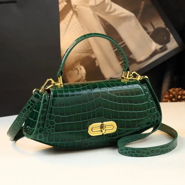 Luxury Fashion Genuine Leather Women Bag Crocodile Pattern 2024 Ladies Handbag Crossbody Bag Commuter Design Shoulder Saddle Bag