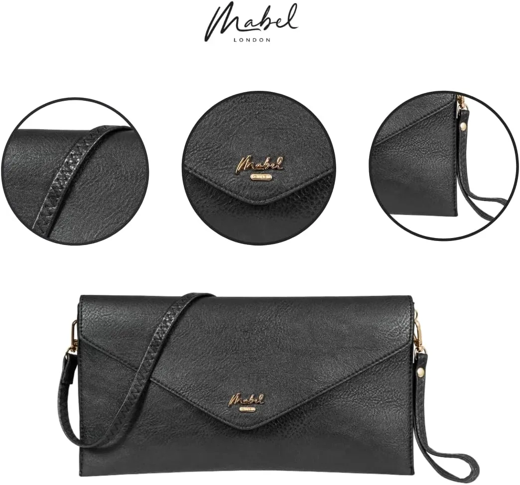 Mabel Women's Faux Leather Wristlet Clutch with Adjustable Strap – Small Evening Shoulder Purse – Piper