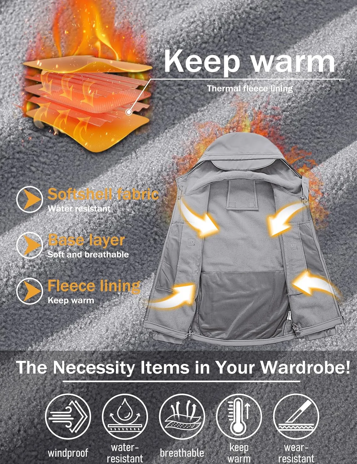 MAGCOMSEN Men's Tactical Jacket 7 Pockets Performance Fleece Lined Water Resistant Soft Shell Winter Coats