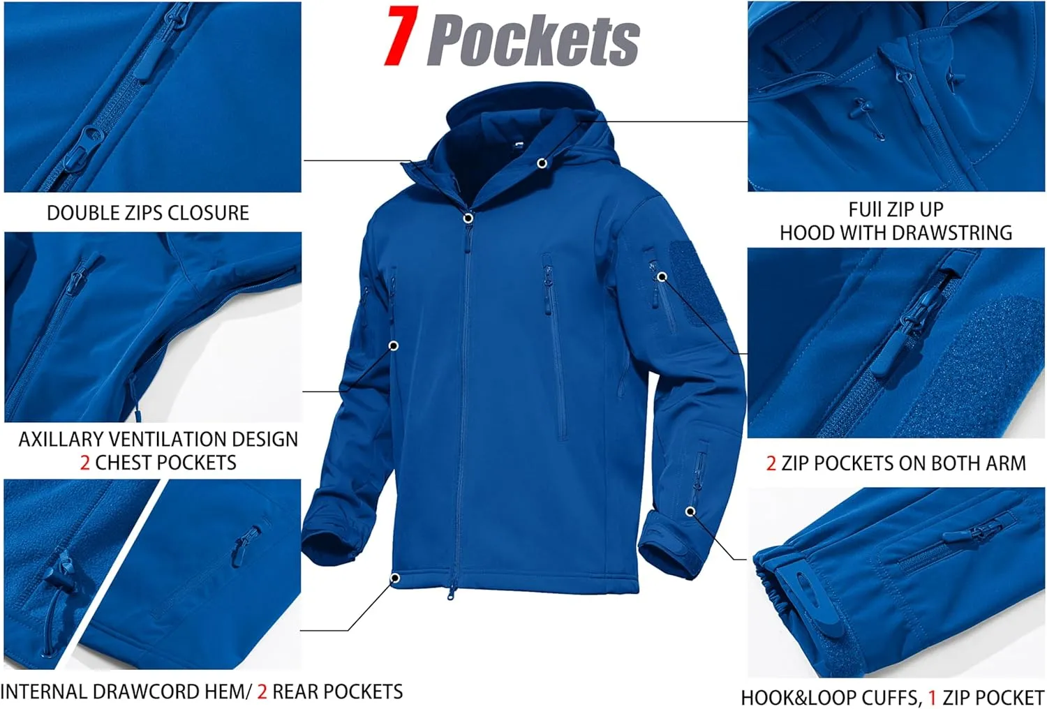 MAGCOMSEN Men's Tactical Jacket 7 Pockets Performance Fleece Lined Water Resistant Soft Shell Winter Coats