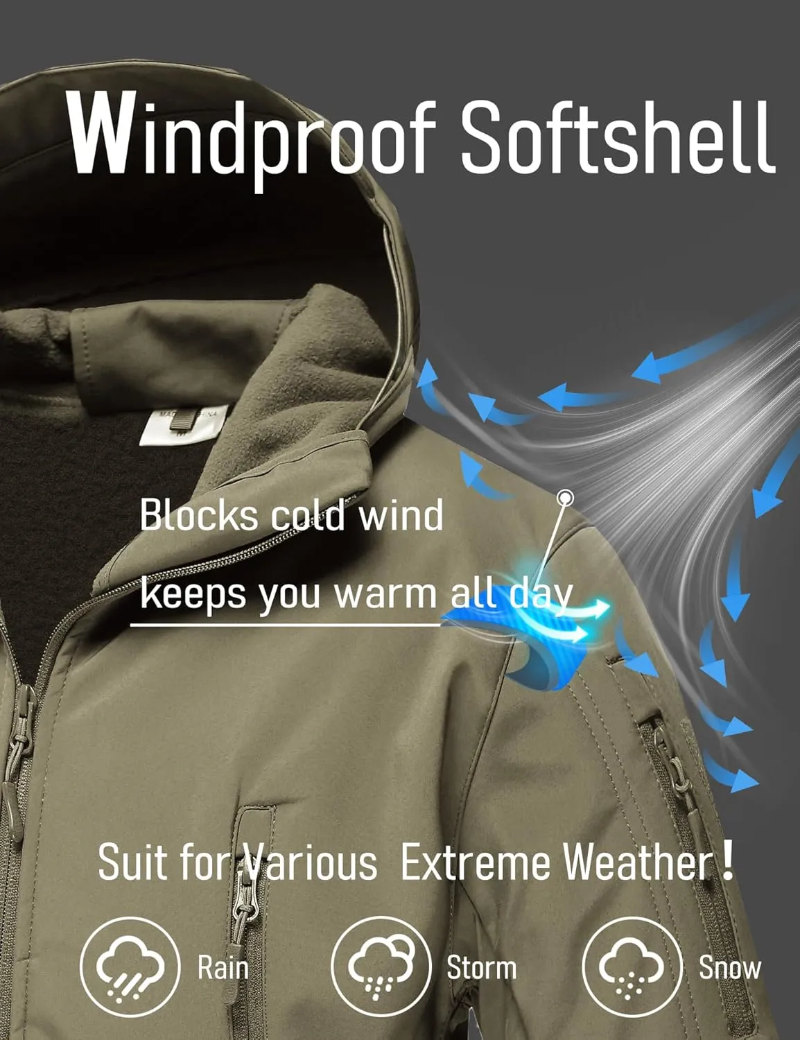 MAGCOMSEN Men's Tactical Jacket 7 Pockets Performance Fleece Lined Water Resistant Soft Shell Winter Coats