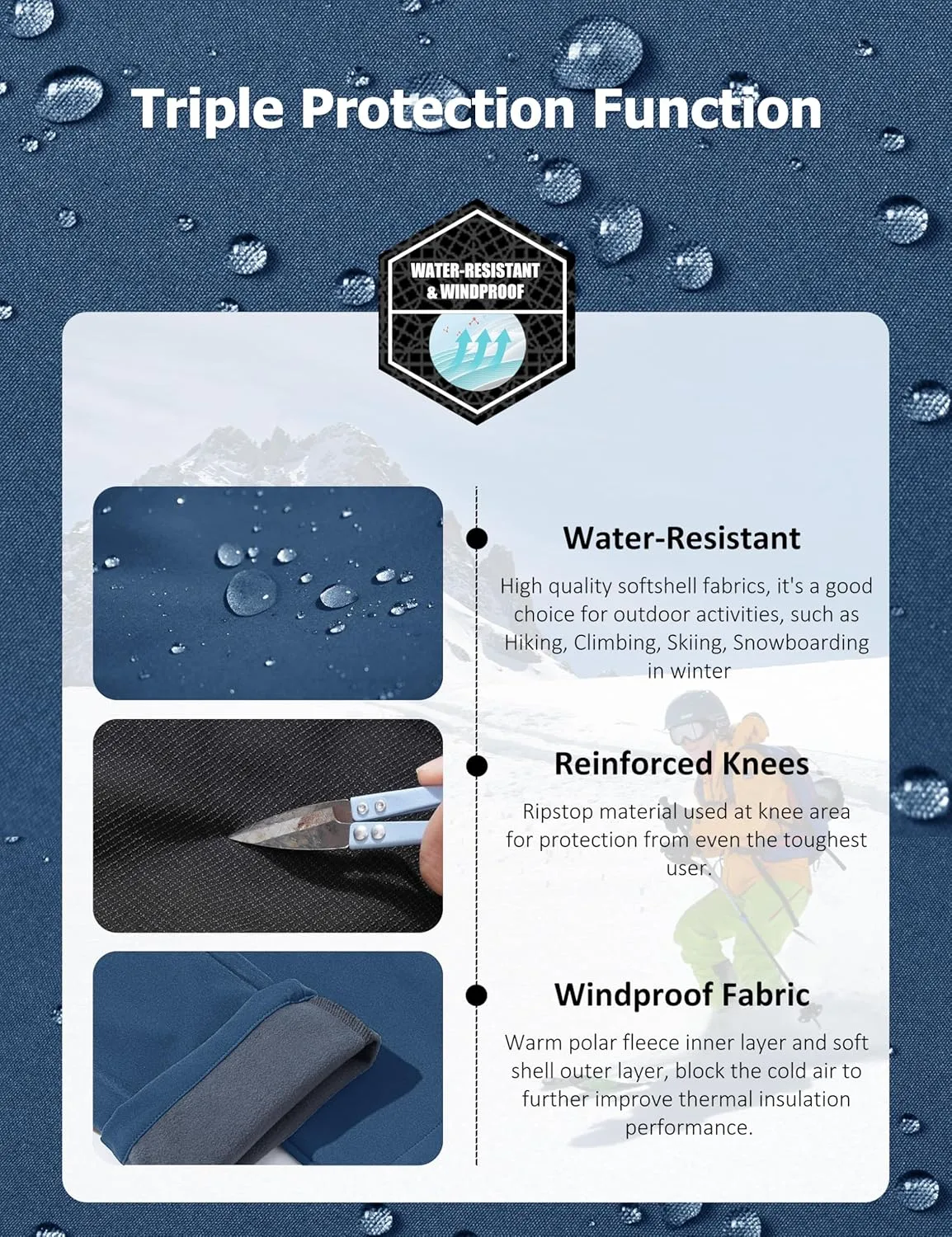 MAGCOMSEN Men's Winter Pants Fleece Lined Ski Snow Pants Water Resistant 4 Zip Pockets Outdoor Pants