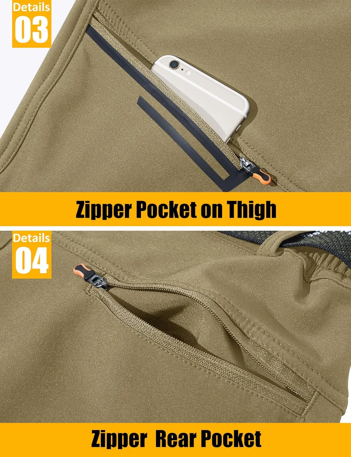 MAGCOMSEN Men's Winter Pants Fleece Lined Ski Snow Pants Water Resistant 4 Zip Pockets Outdoor Pants