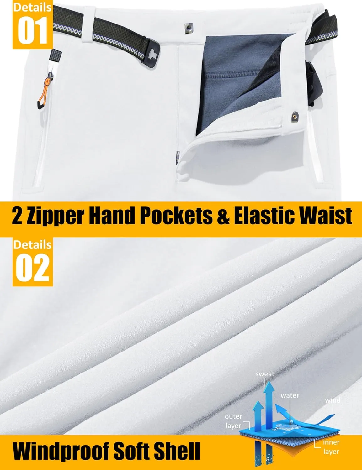 MAGCOMSEN Men's Winter Pants Fleece Lined Ski Snow Pants Water Resistant 4 Zip Pockets Outdoor Pants