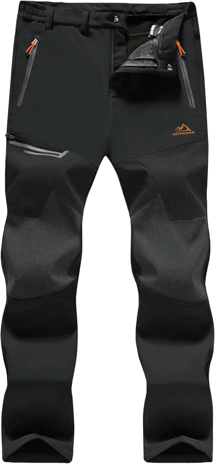 MAGCOMSEN Men's Winter Pants Fleece Lined Ski Snow Pants Water Resistant 4 Zip Pockets Outdoor Pants