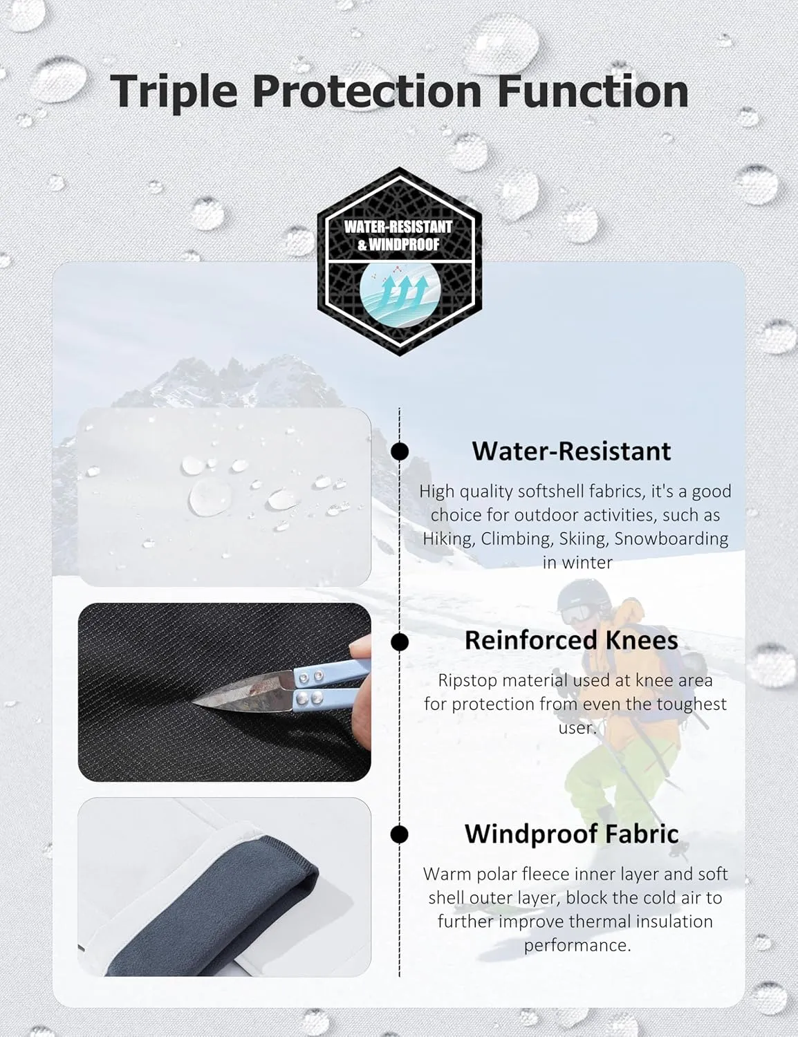 MAGCOMSEN Men's Winter Pants Fleece Lined Ski Snow Pants Water Resistant 4 Zip Pockets Outdoor Pants
