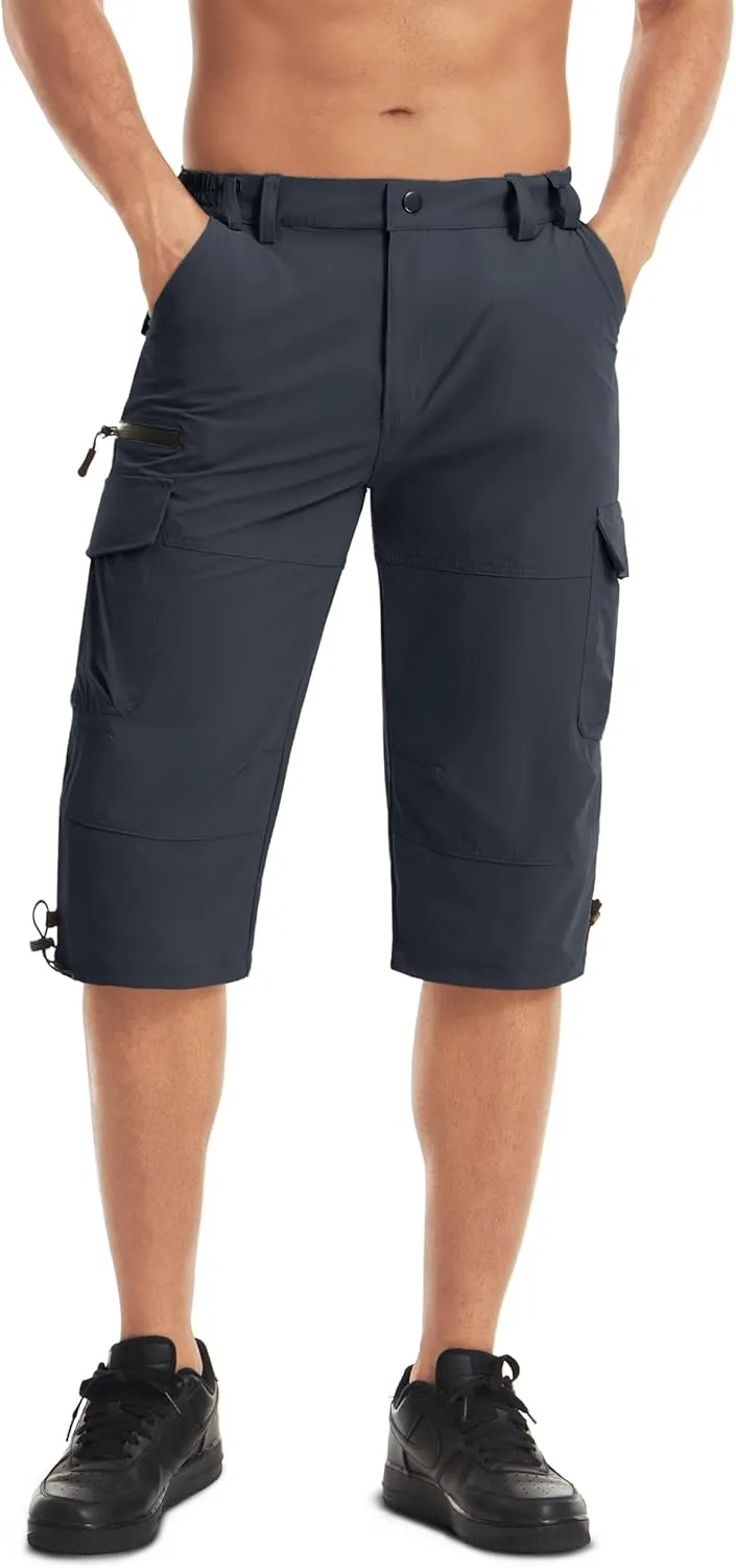 MAGCOMSEN Men's Workout Shorts 7 Pockets Quick Dry 3/4 Capri Pants Zipper Pockets Hiking Athletic Shorts