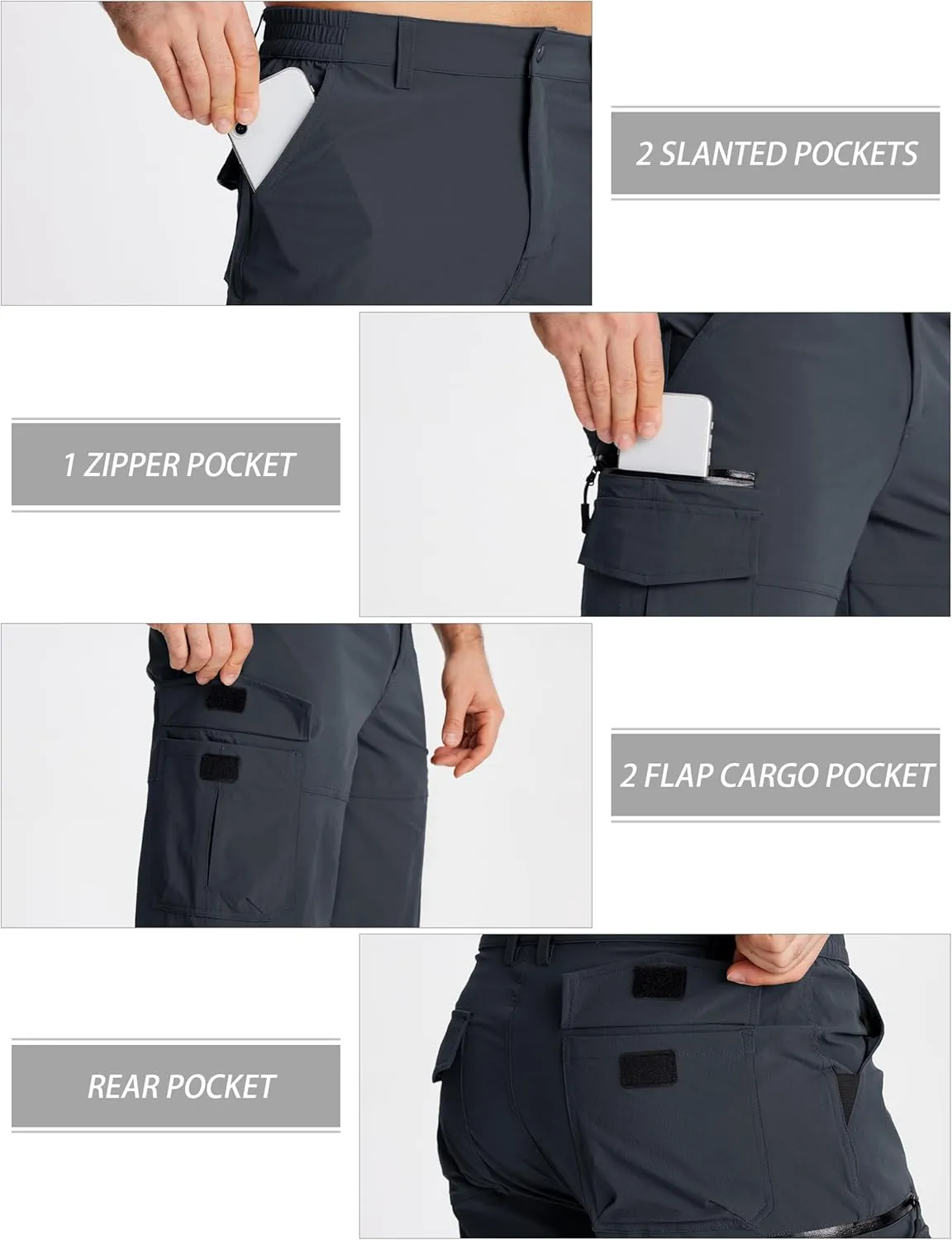 MAGCOMSEN Men's Workout Shorts 7 Pockets Quick Dry 3/4 Capri Pants Zipper Pockets Hiking Athletic Shorts