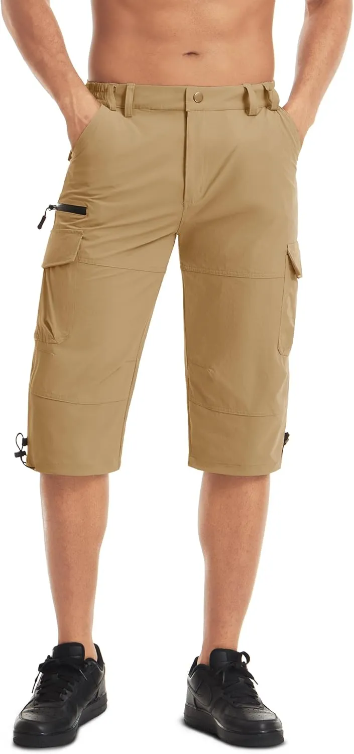 MAGCOMSEN Men's Workout Shorts 7 Pockets Quick Dry 3/4 Capri Pants Zipper Pockets Hiking Athletic Shorts