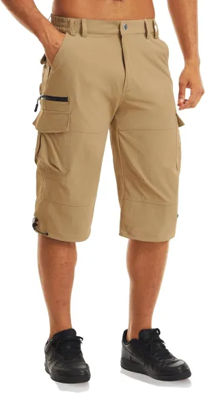MAGCOMSEN Men's Workout Shorts 7 Pockets Quick Dry 3/4 Capri Pants Zipper Pockets Hiking Athletic Shorts