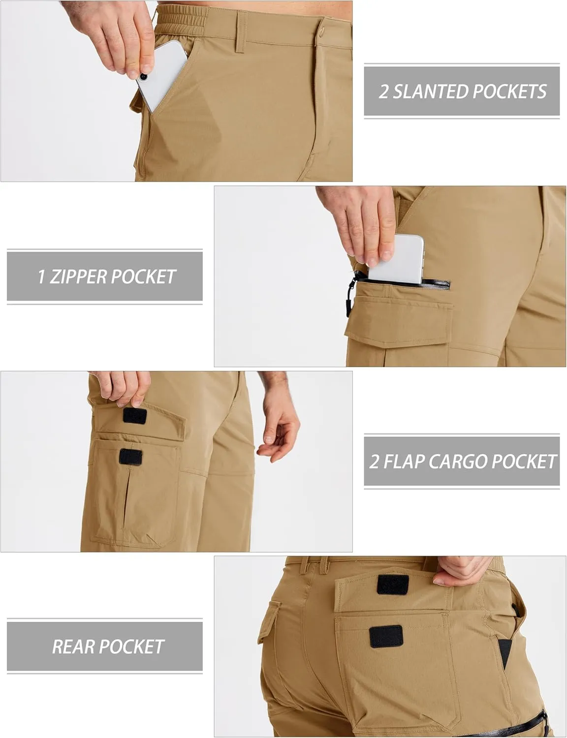 MAGCOMSEN Men's Workout Shorts 7 Pockets Quick Dry 3/4 Capri Pants Zipper Pockets Hiking Athletic Shorts