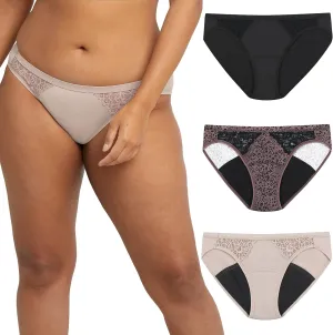 Maidenform Women's Period Bikini Underwear Moderate Absorbency 3 Pack